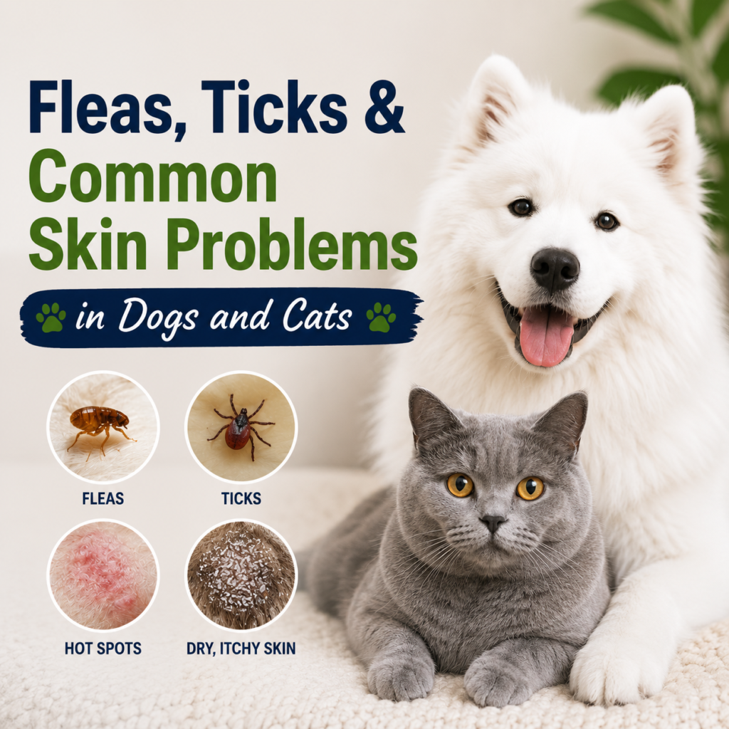 Learn the causes of fleas, ticks, allergies, and common skin problems in pets, plus science-backed prevention, treatment, and skin health care strategies.