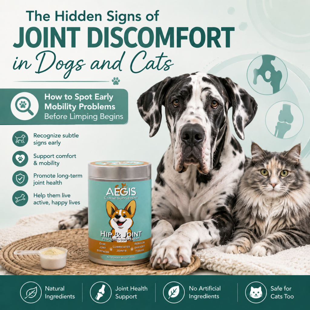 Learn the subtle early signs of joint discomfort in dogs and cats before limping begins, and discover how early care improves mobility and comfort.